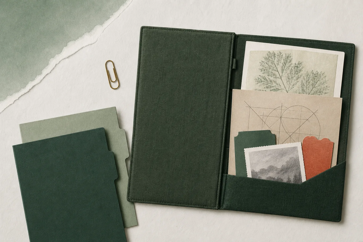 A homeschool record folio with separate learner folders, resource cards, and paper notes.